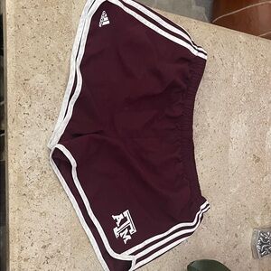 Adidas Women's Maroon Texas A&M Athletic Shorts with White Stripes